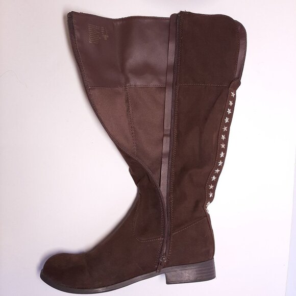 American Eagle By Payless Faux Suede Riding Boots Stars Studded Western Brown - Picture 5 of 11